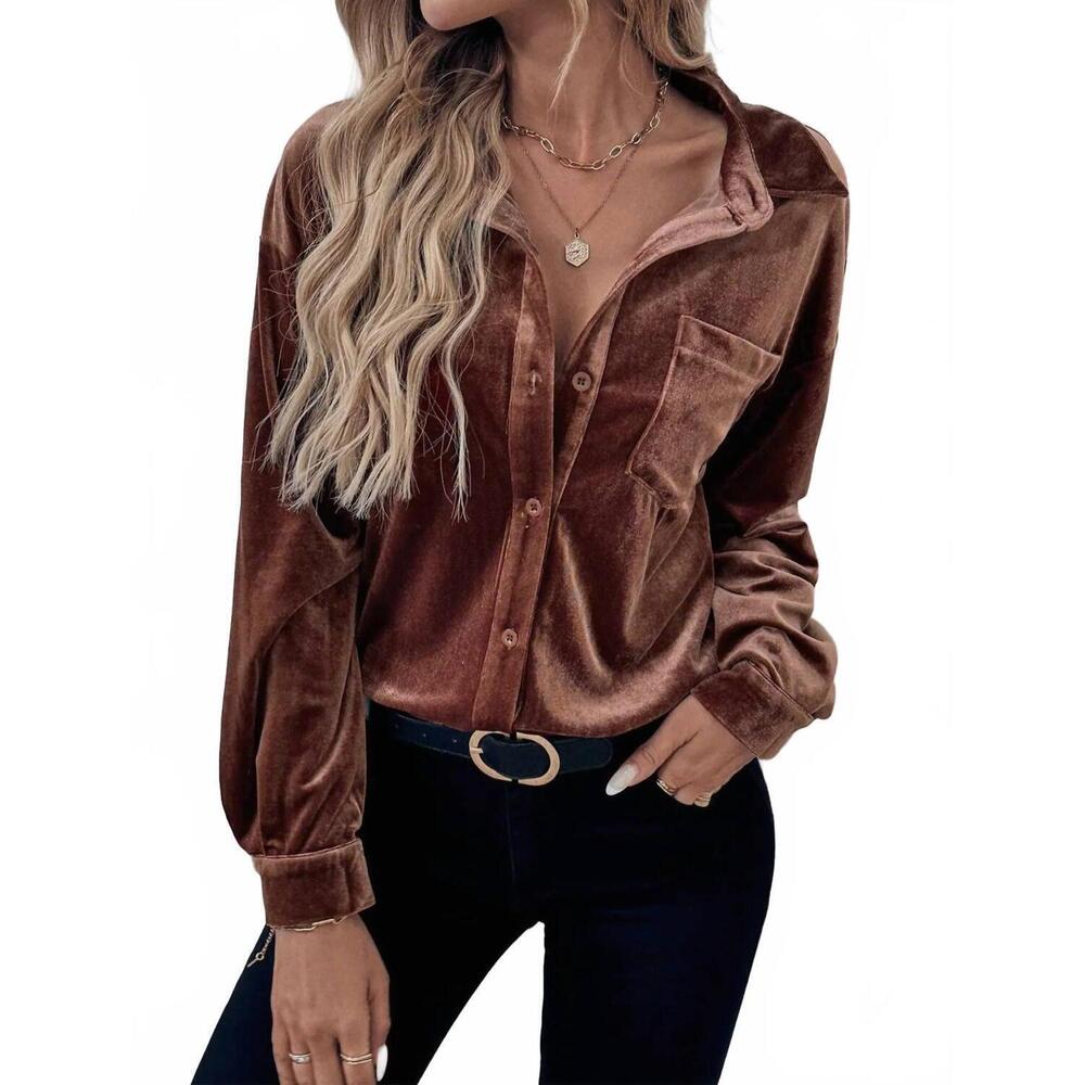 NEW LOVESOFT velvet luxe shirt in brown